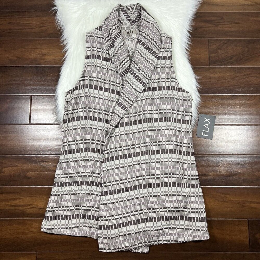Flax Women's Size Small Patterned Sleeveless Enwrap Vest‎ Cardigan Duster